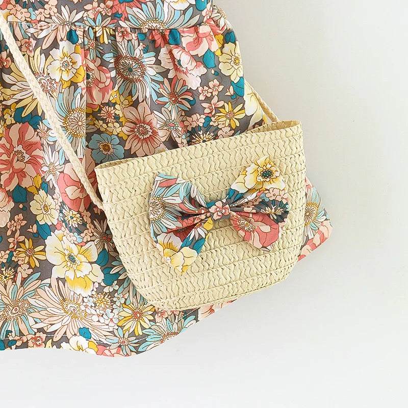 Toddler girls floral summer dress with matching crossbody bag, perfect for Australian outings.