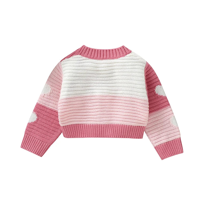 Baby girls knitted cardigan with pink and white love hearts