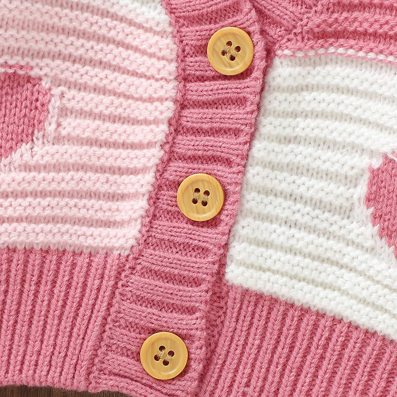 Baby girls knitted cardigan with pink and white love hearts