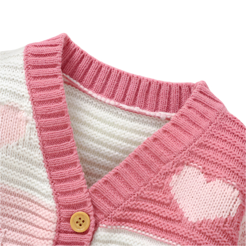 Baby girls knitted cardigan with pink and white love hearts