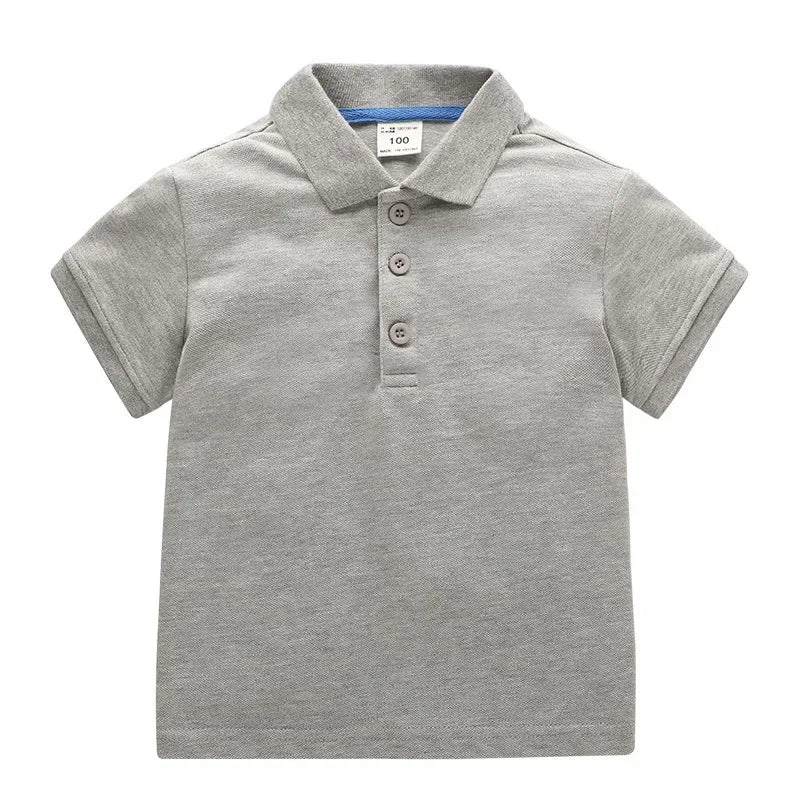 Boys grey polo t-shirt with classic collar and soft cotton fabric