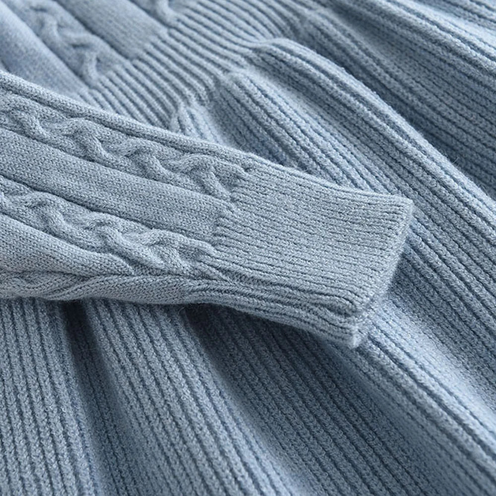 Soft long-sleeve knitted dress for girls in blue