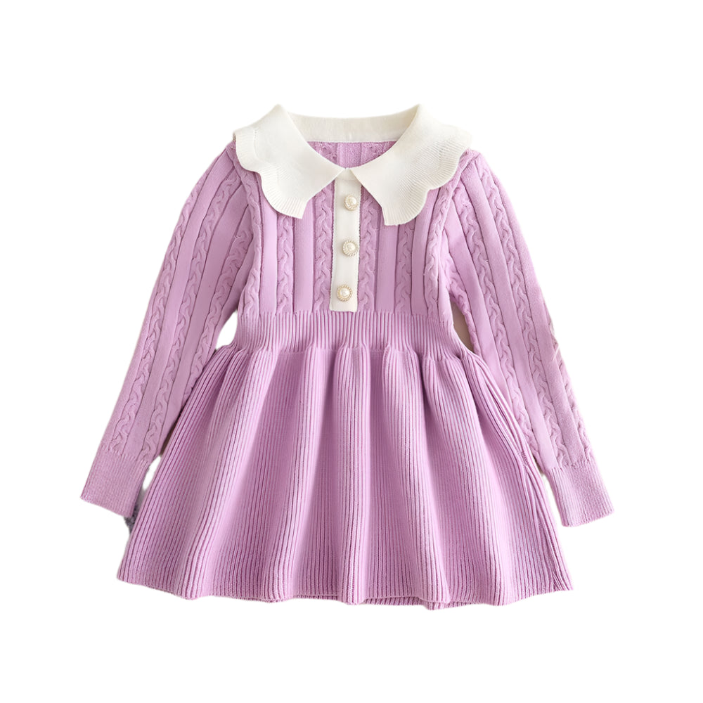 Soft long-sleeve knitted dress for girls in purple