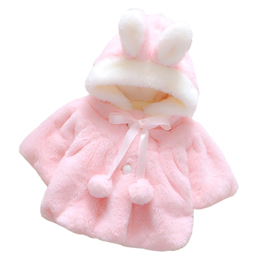 Baby girl's soft fleece hooded jacket with cute bunny ears.