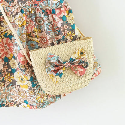 Toddler girls floral summer dress with matching crossbody bag, perfect for Australian outings.