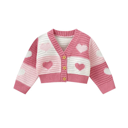 Baby girls knitted cardigan with pink and white love hearts