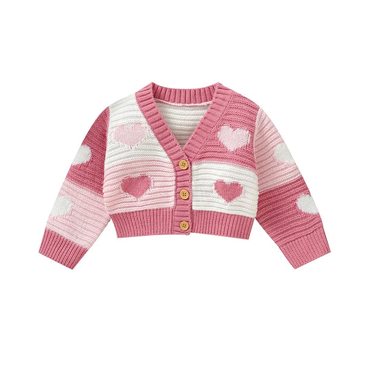 Baby girls knitted cardigan with pink and white love hearts
