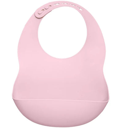 Blush Pink Silicone waterproof baby bib – soft easy-clean feeding bib with pocket