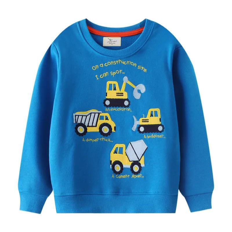 Boys construction embroidery sweatshirt – kids sweatshirt with embroidered construction vehicles