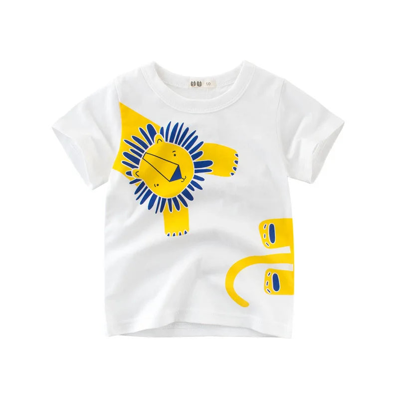 Boys jumping lion t-shirt – playful cotton tee with lion graphic