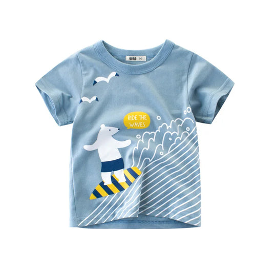 Boys polar bear surfing t-shirt – playful cotton tee with surfing polar bear design