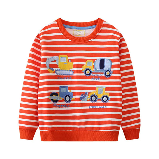 Boys striped embroidery sweatshirt – soft casual kids top with embroidered detail