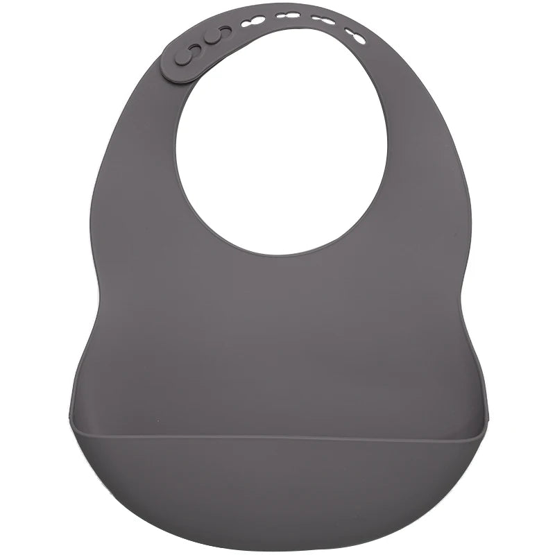 Deep Grey Silicone waterproof baby bib – soft easy-clean feeding bib with pocket