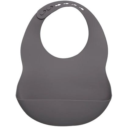 Deep Grey Silicone waterproof baby bib – soft easy-clean feeding bib with pocket