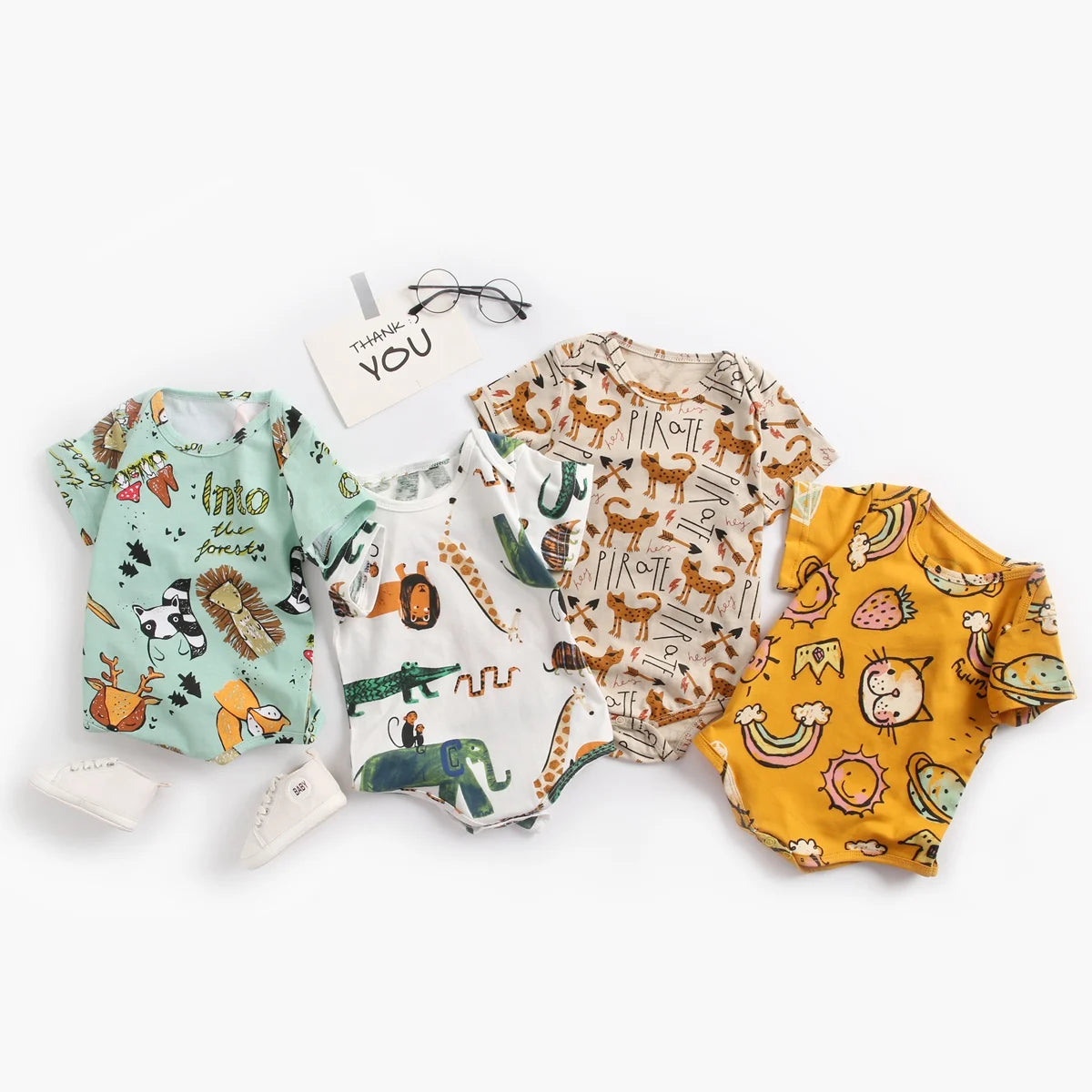 Forest edition printed baby bodysuits with woodland designs for infants