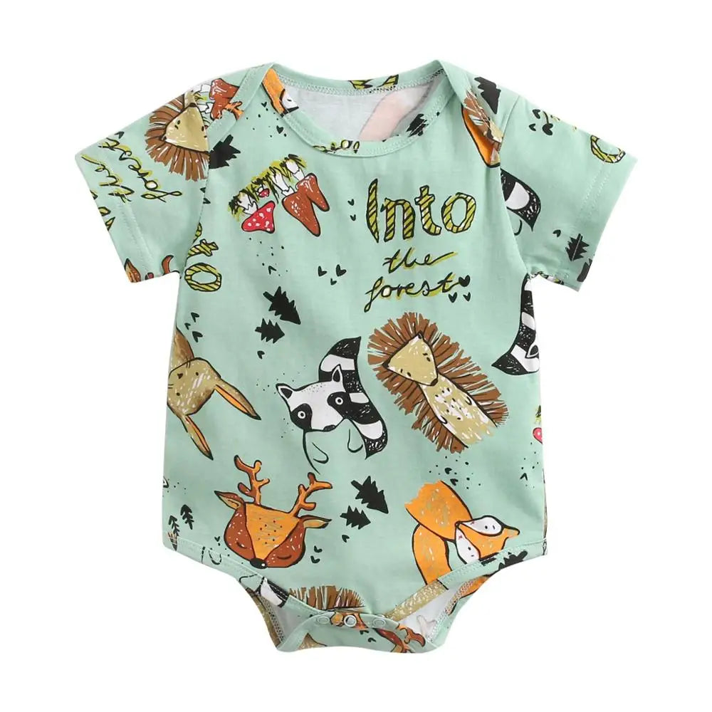 Forest edition printed baby bodysuits with woodland designs for infants