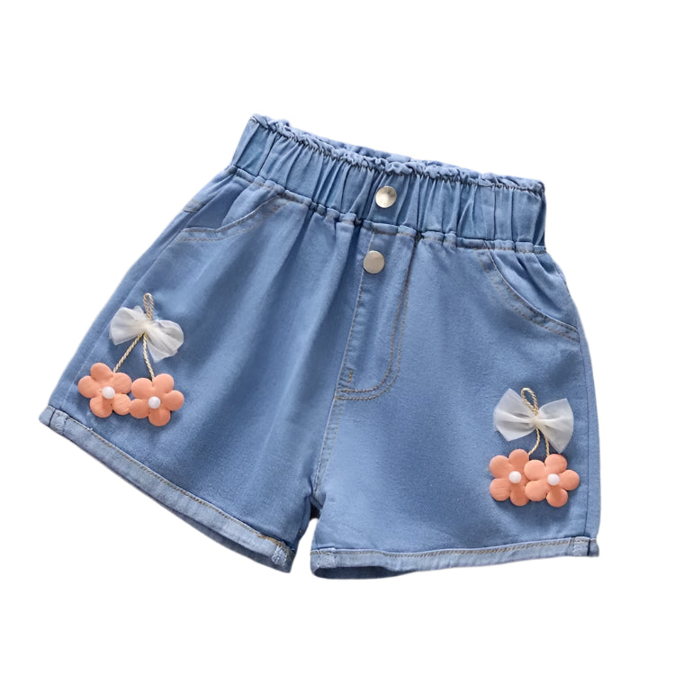 Girls denim shorts with floral embroidery – summer fashion for kids