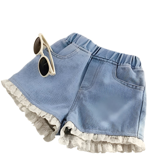 Girls denim shorts with lace trim – stylish summer outfit for kid