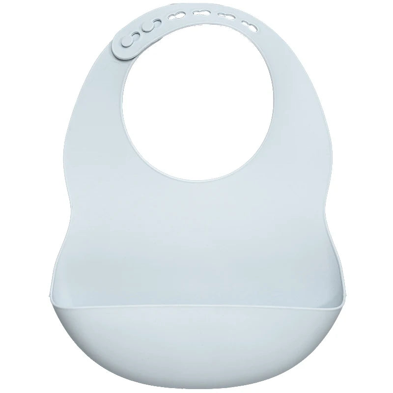 Grey Blue Silicone waterproof baby bib – soft easy-clean feeding bib with pocket