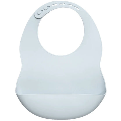 Grey Blue Silicone waterproof baby bib – soft easy-clean feeding bib with pocket