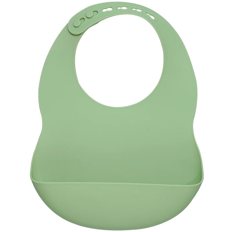 Mint Pea Silicone waterproof baby bib – soft easy-clean feeding bib with pocket