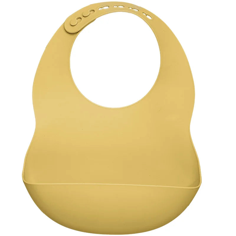 Mustard Silicone waterproof baby bib – soft easy-clean feeding bib with pocket