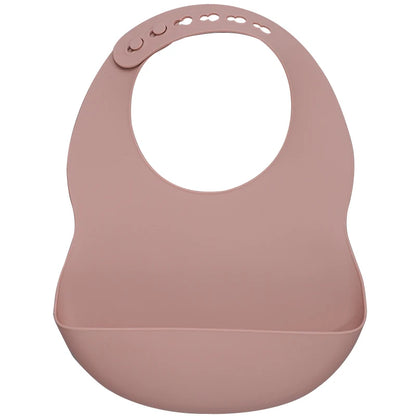 Powder Rose Silicone waterproof baby bib – soft easy-clean feeding bib with pocket