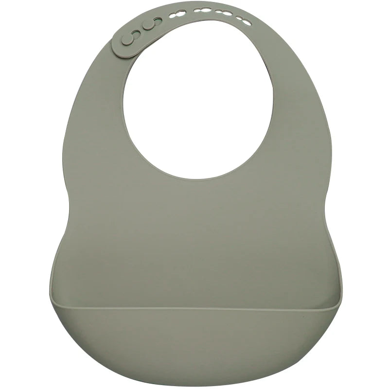Sage Silicone waterproof baby bib – soft easy-clean feeding bib with pocket