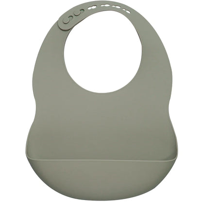 Sage Silicone waterproof baby bib – soft easy-clean feeding bib with pocket
