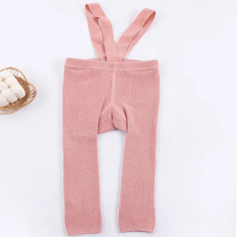 Baby Ribbed Suspender Leggings in pink