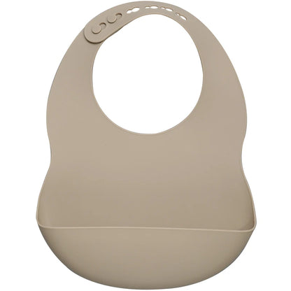Taupe Silicone waterproof baby bib – soft easy-clean feeding bib with pocket
